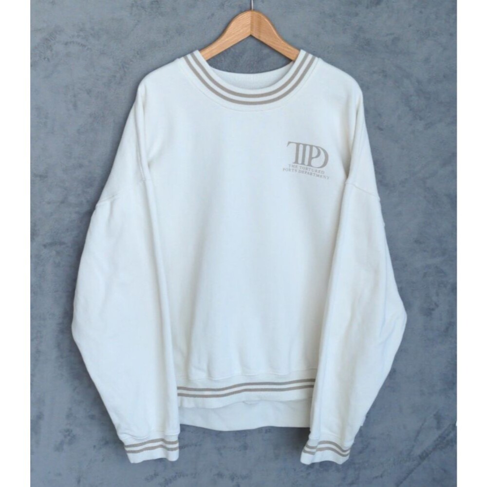 Taylor Swift TTPD Stripe Rib Crew Sweatshirt Unisex 2XL Cream EUC